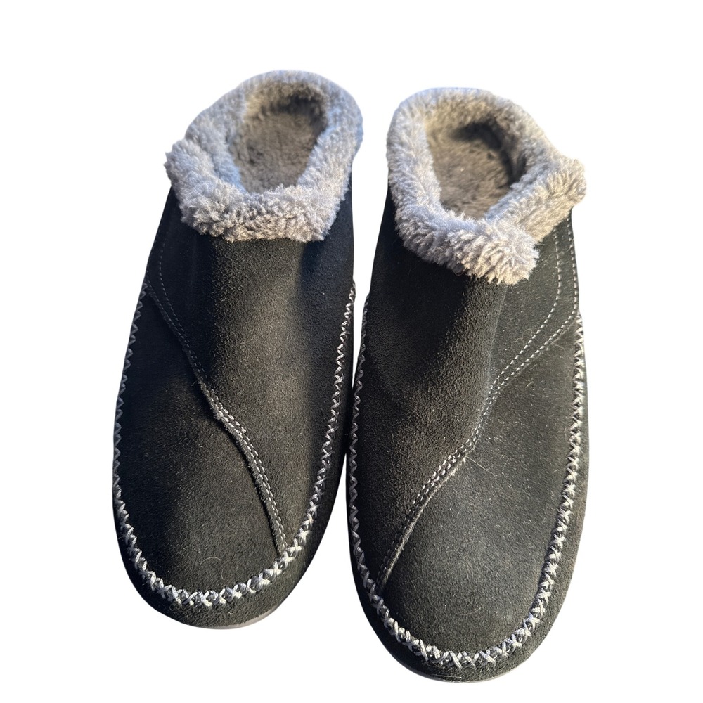 Orthofeet Charlotte Slippers Womens 10 Wide Black Excellent Orthotic Suede Mules